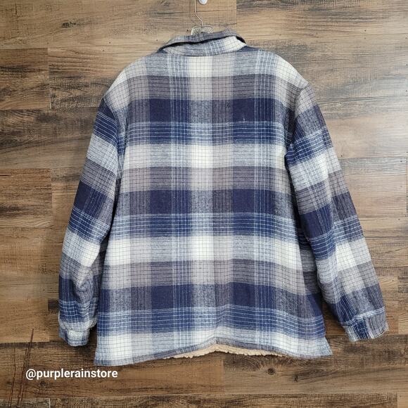 Vtg IC Mist Flannel Plaid Sherpa Shacket Jacket L Zip Front - Picture 2 of 11